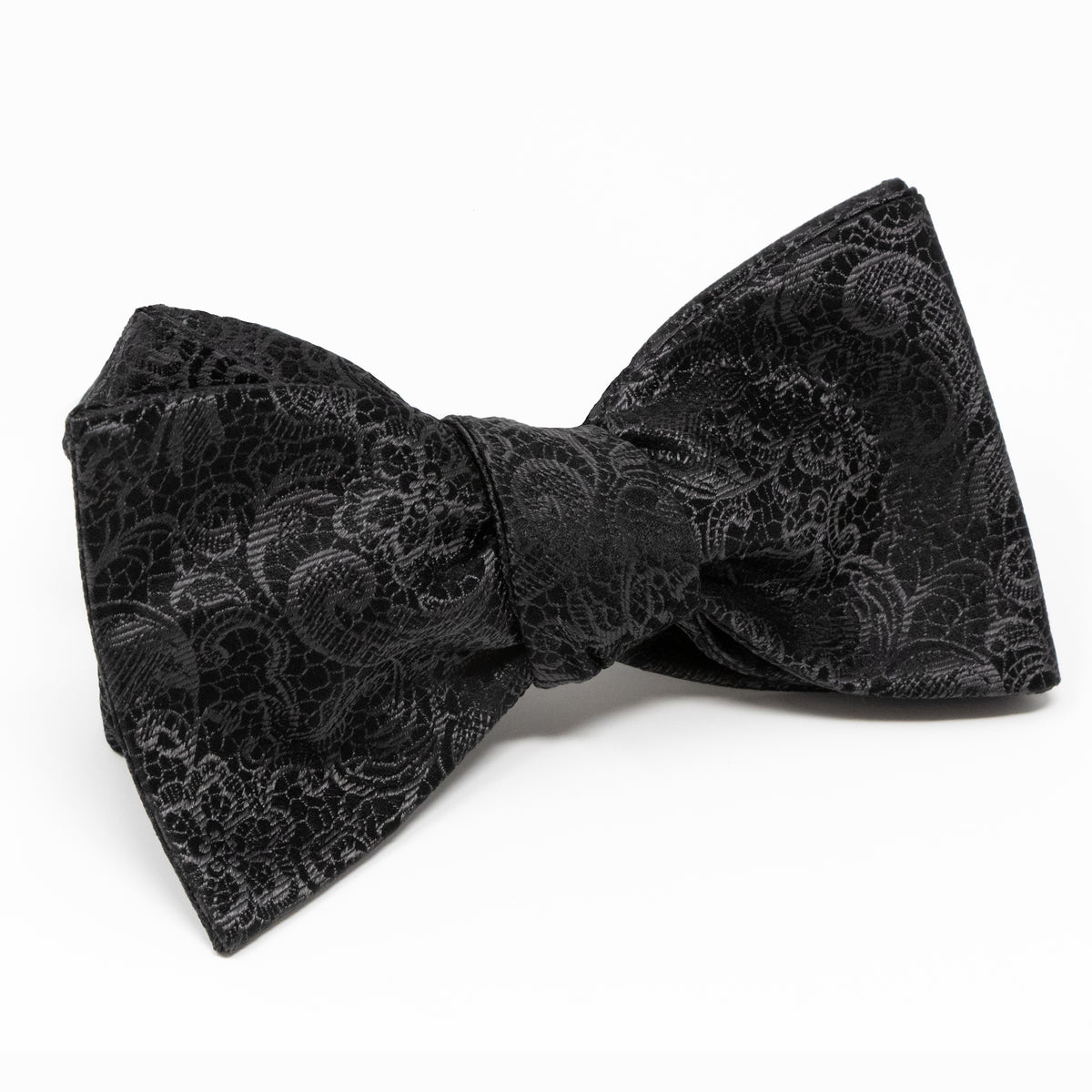 100% Silk Black Paisley Men&#39;s Bow Tie - Self-Tie