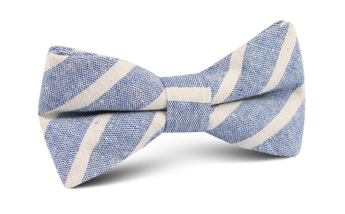 Blue Skies - Blue &amp; White Linen Pre-Tied Bow Tie