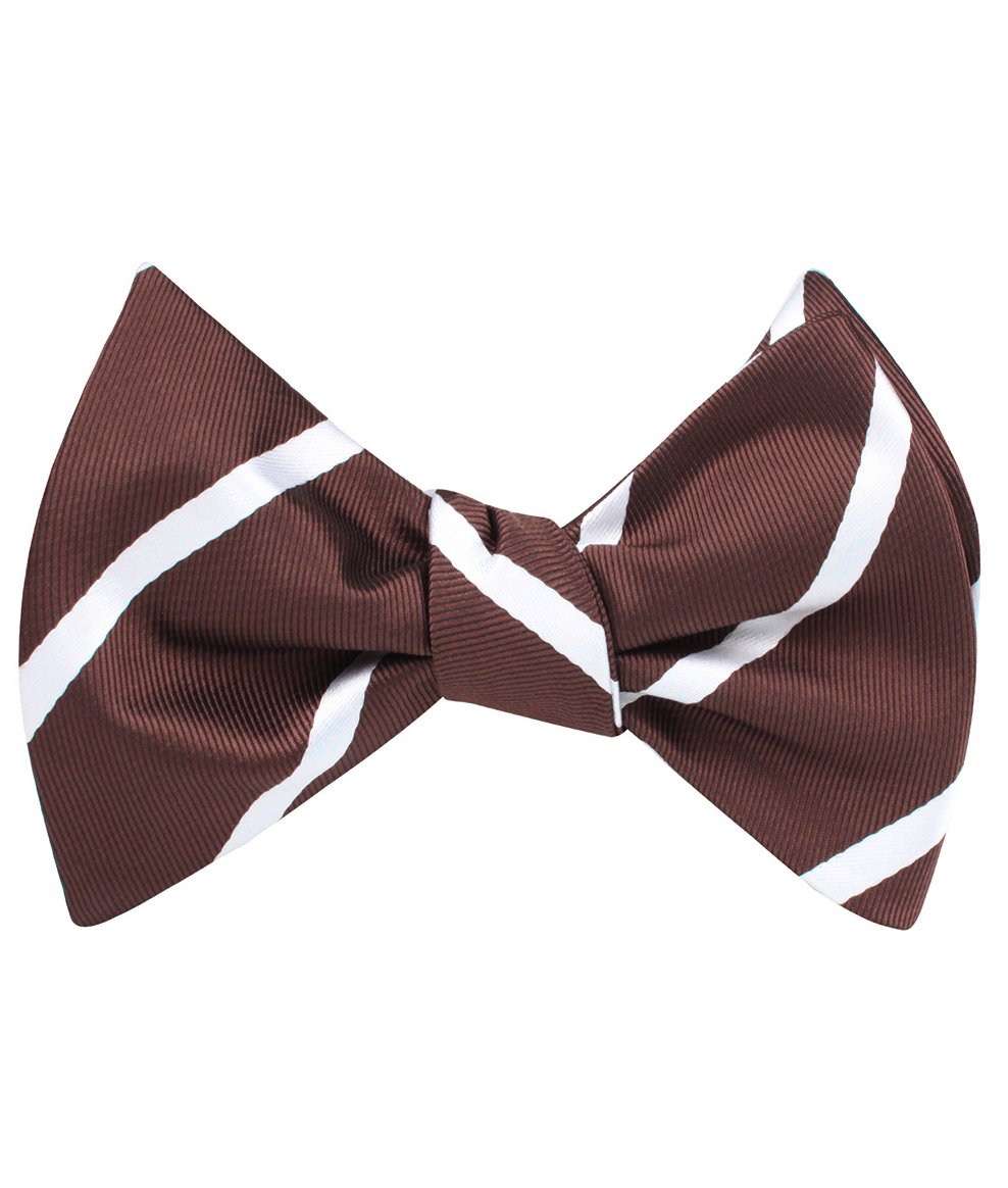 Brown and white striped pre-tied bow tie