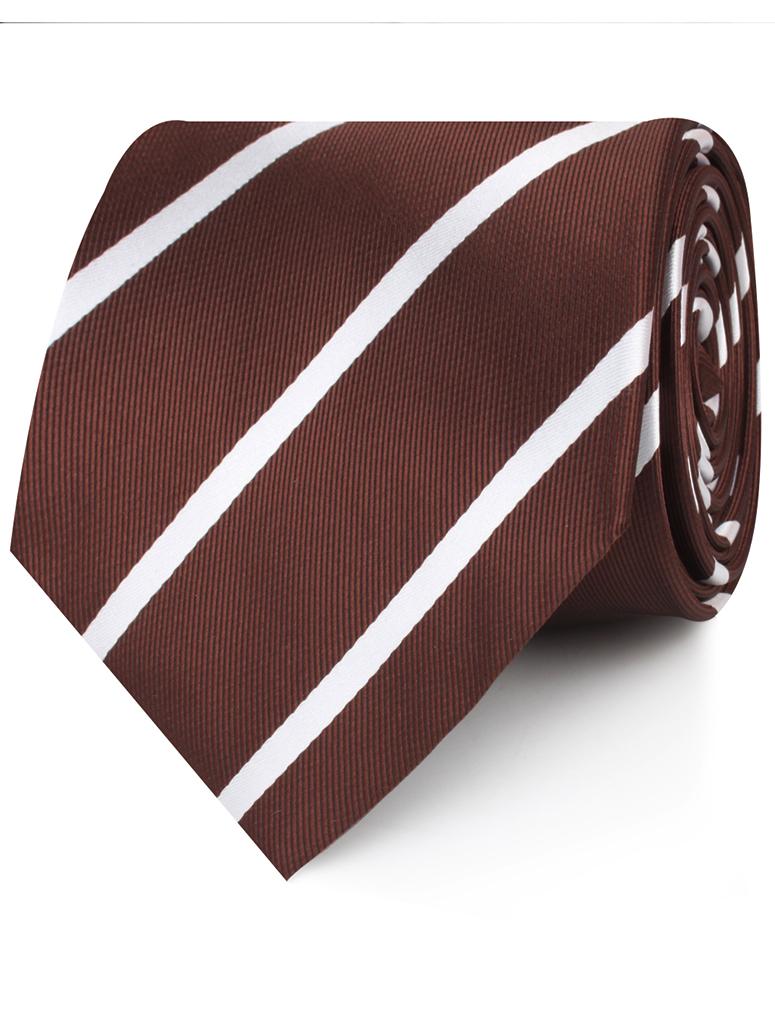 Brown and white striped neck tie rolled view