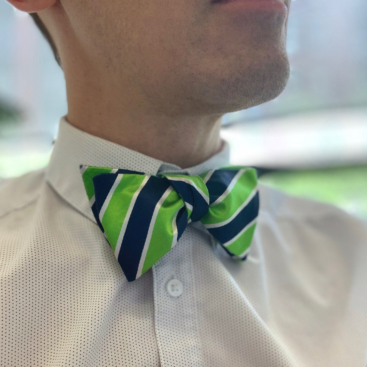 Green and Blue Stripes Self-tie Bow Tie