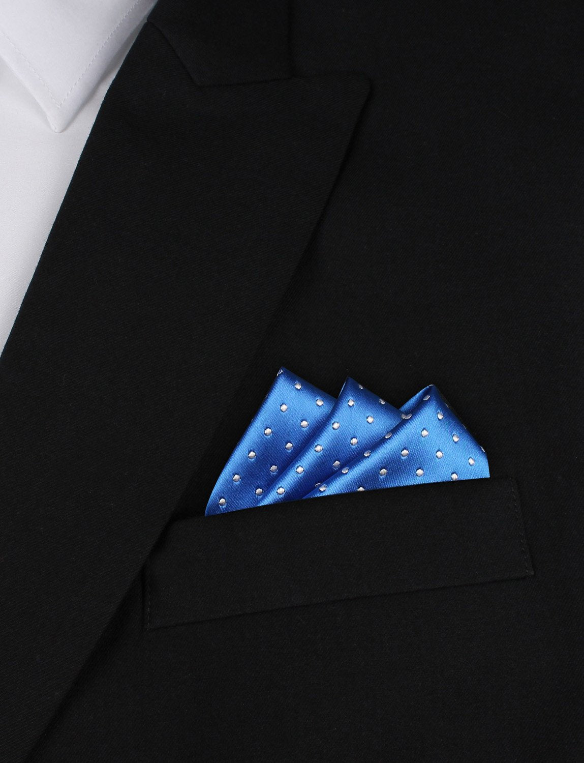 Light It Up Blue Pocket Square - Blue and White Polkadot Pocket Square Outfit