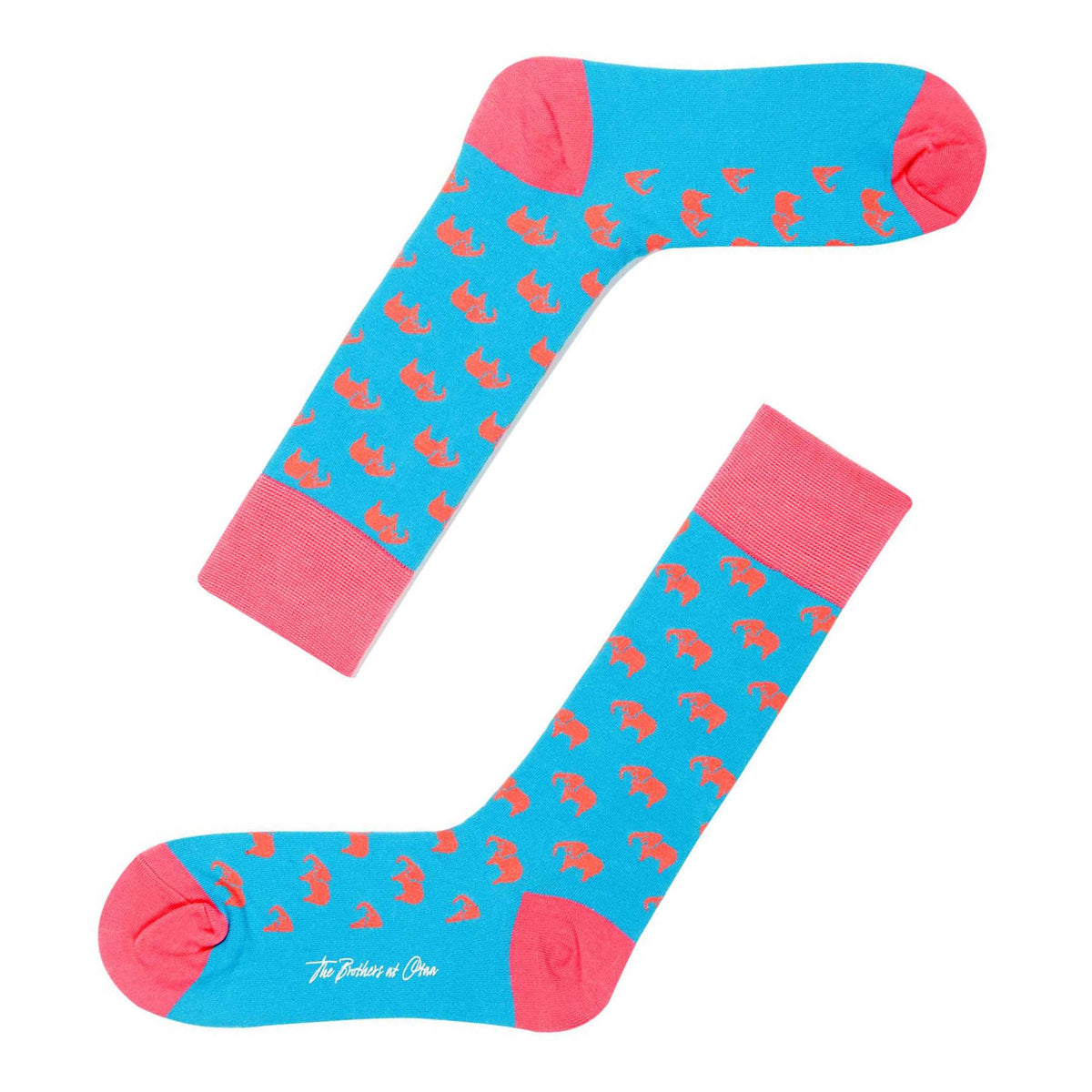 Pink elephant on blue socks - Swimming down the river socks