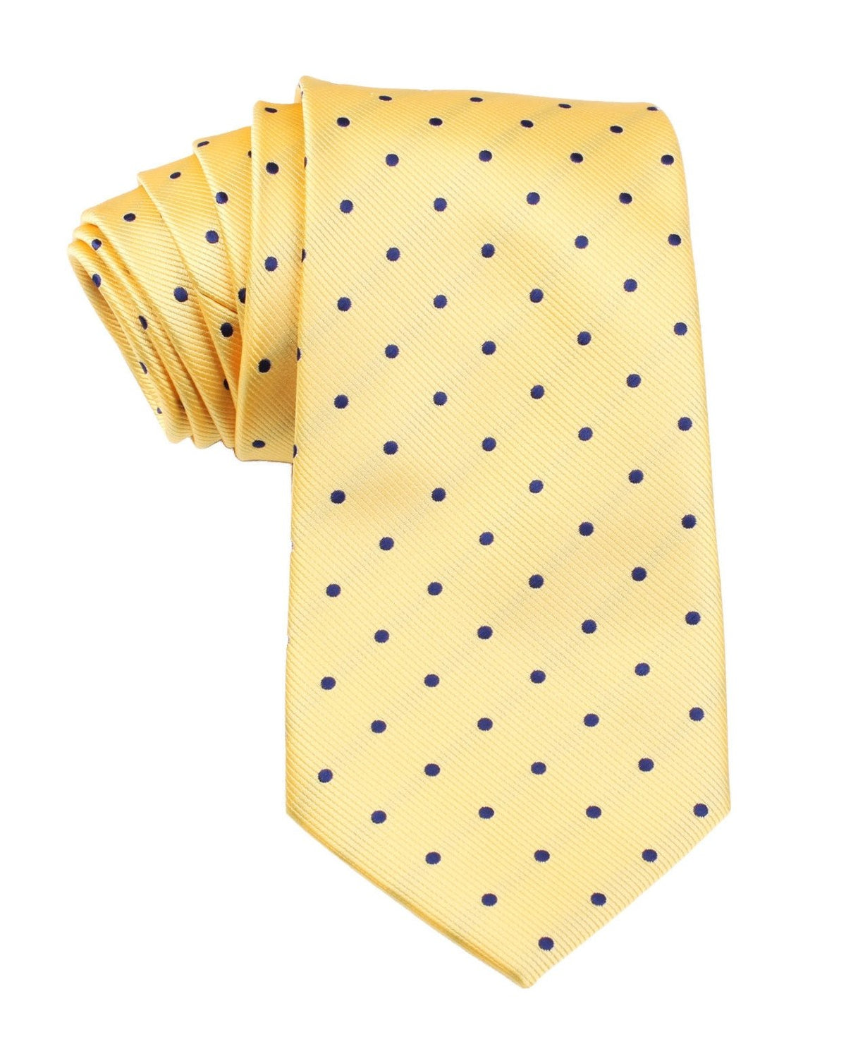 Front view of Wildcats Yellow and Navy Polkadot Necktie