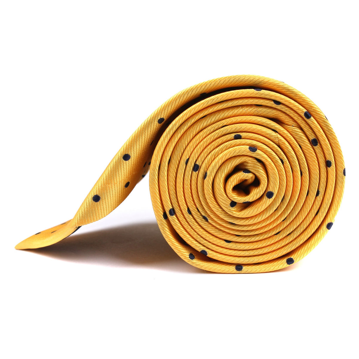 Side view of Wildcats Yellow and Navy Polkadot Necktie