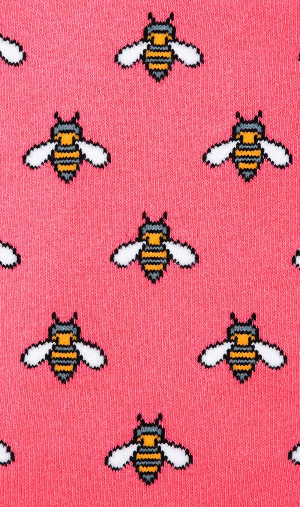 Pink dress sock with bees fabric view