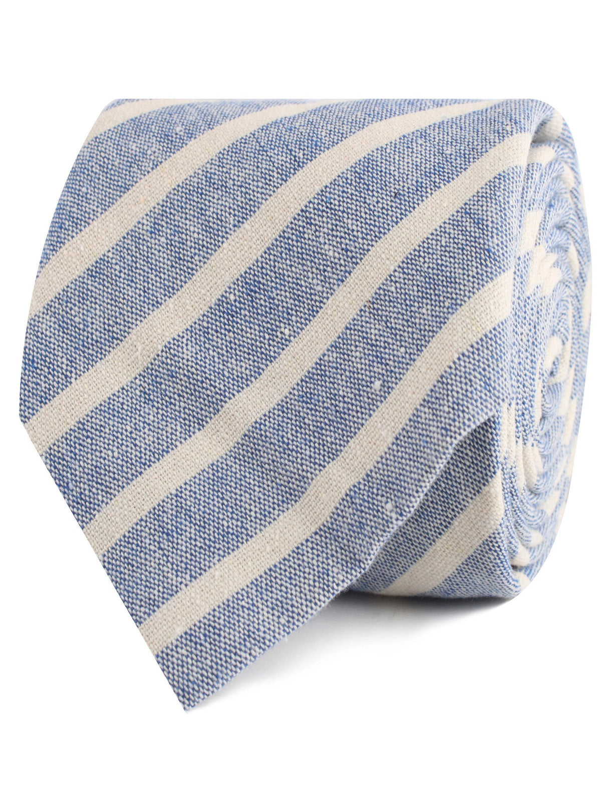 Blue Skies - Blue &amp; White Linen Neck Tie Rolled View