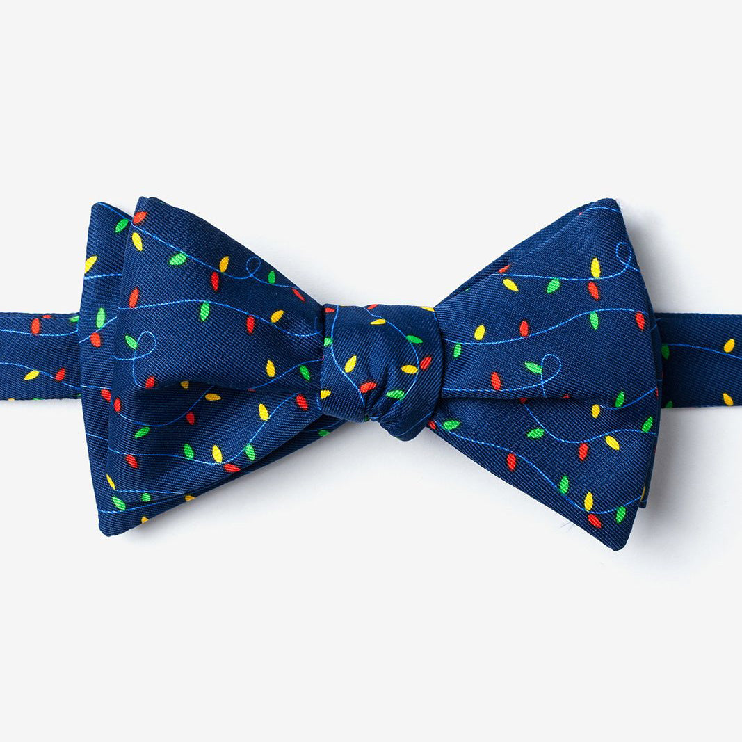 Tied view of Clark Christmas Lights Bow Tie - Adult Size - Self-Tie