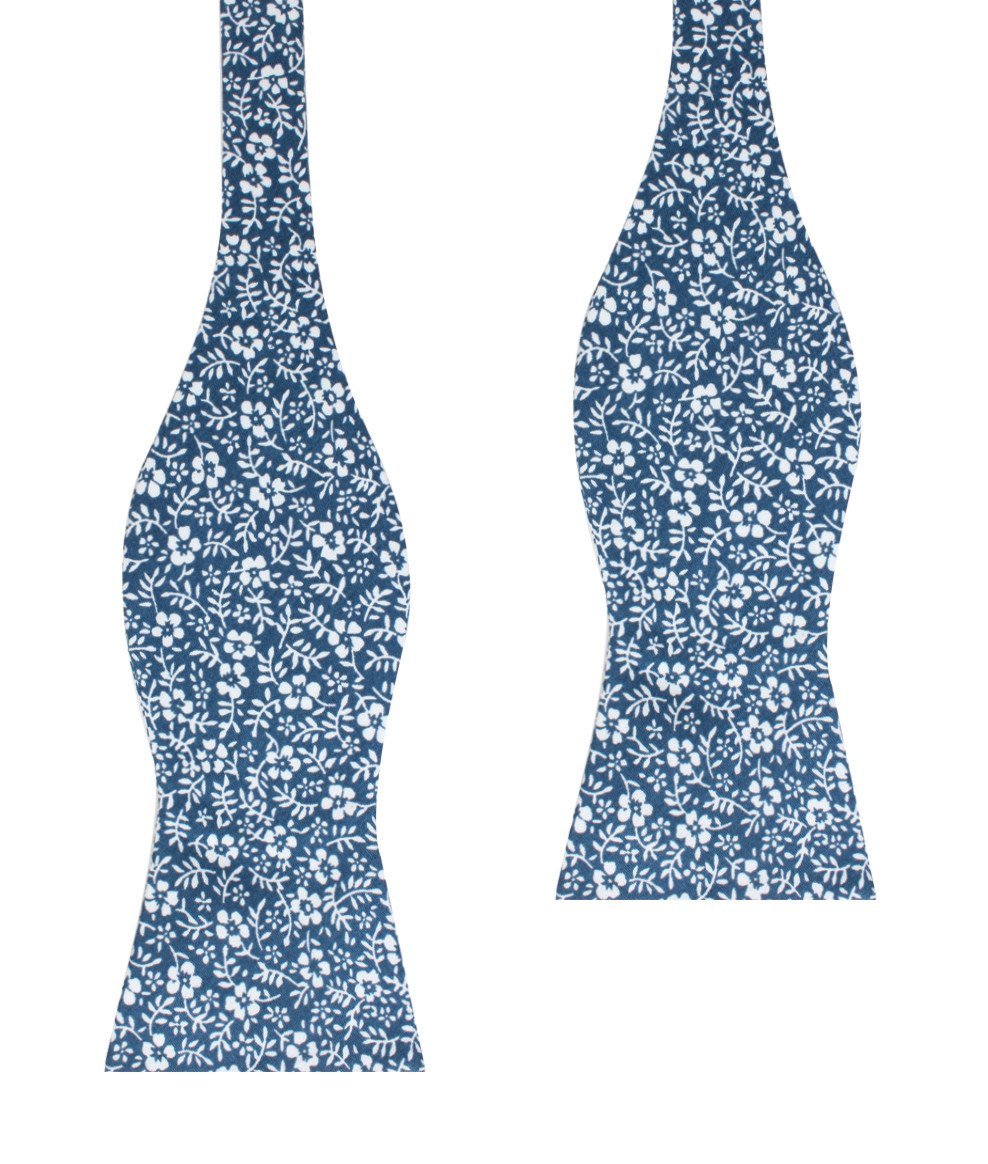 blue orchid floral self-tie bow tie, untied view
