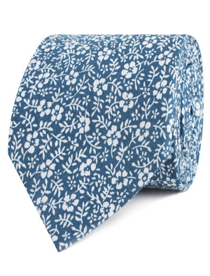 Lucky Flowers - Blue and White Floral Neck Tie, Cotton - H-Bomb Ties Ltd