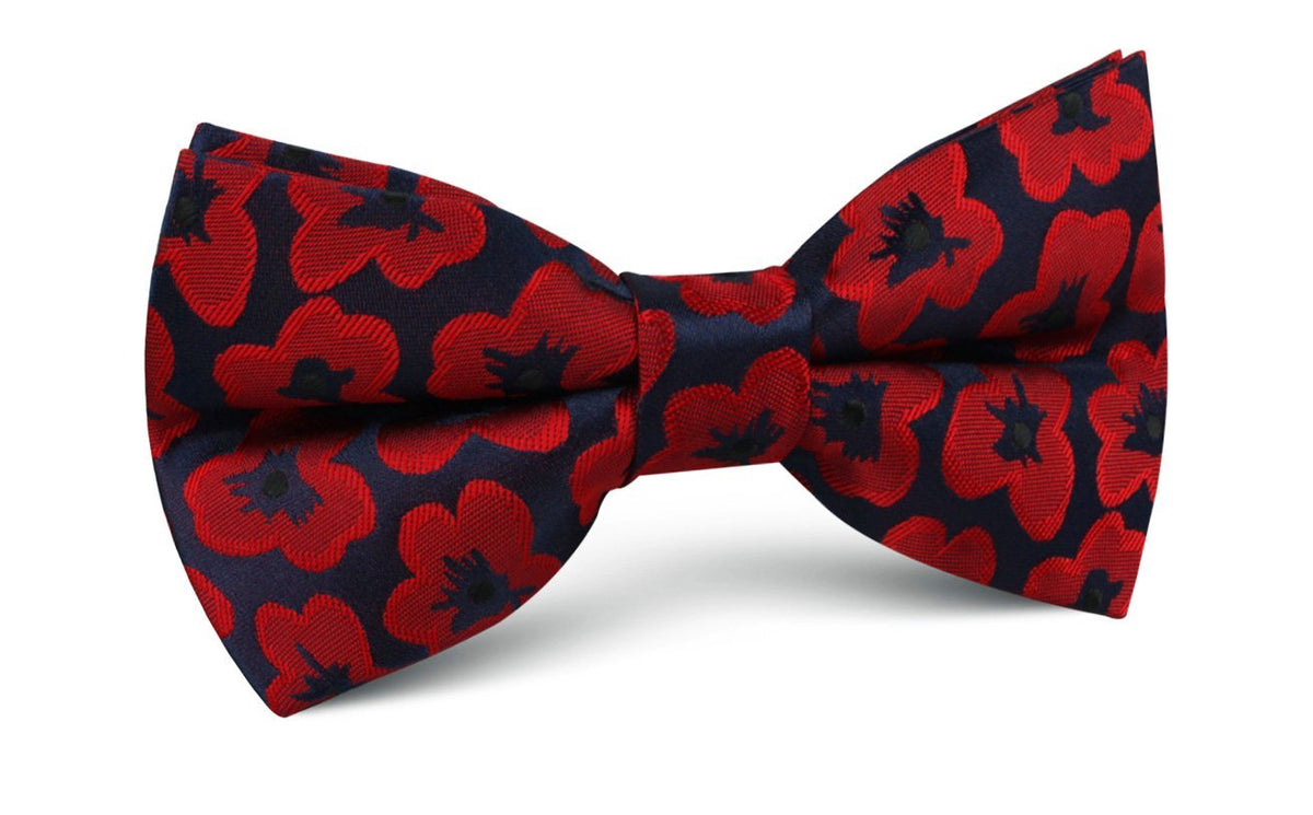 red poppy floral bow tie, pre-tied