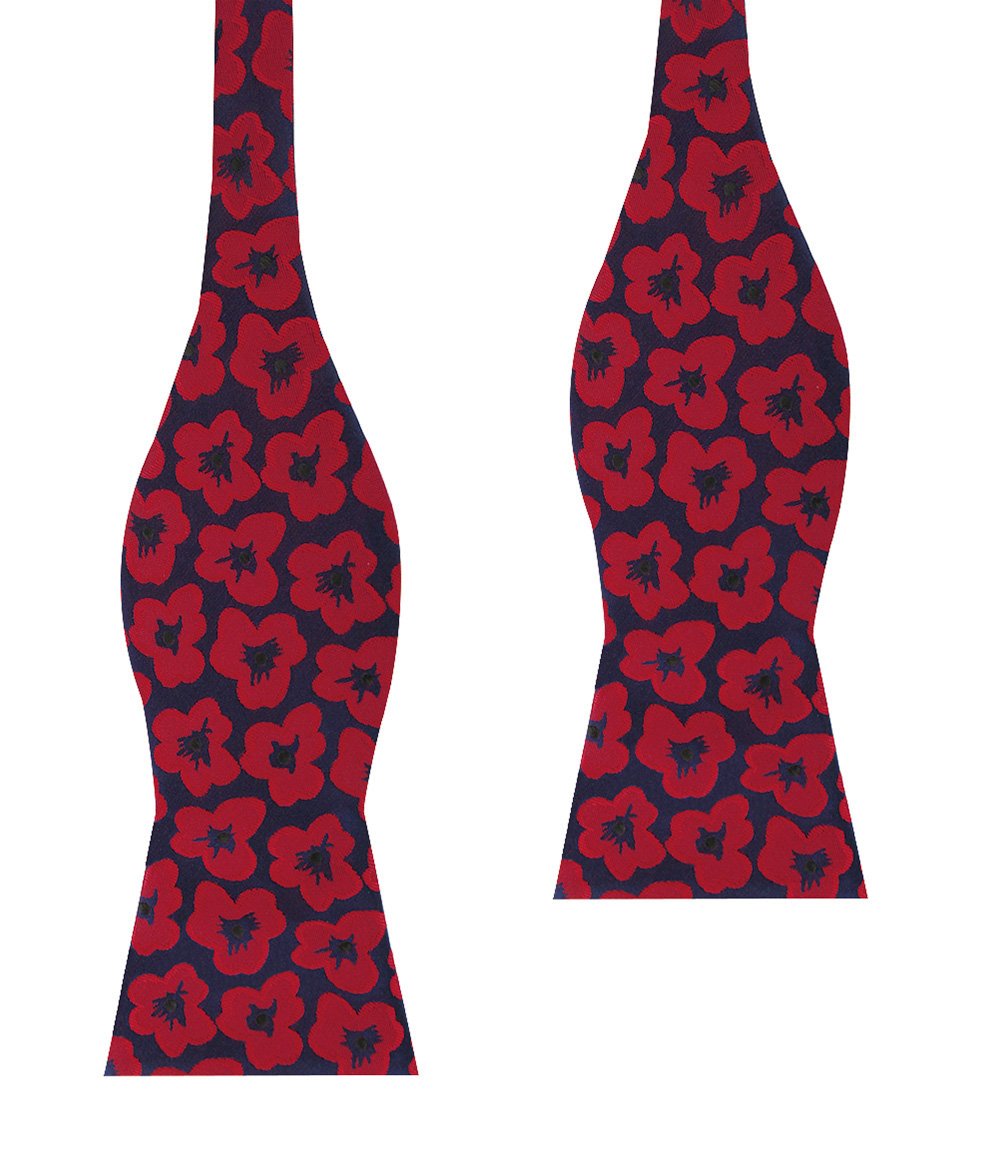 red poppy floral bow tie, untied