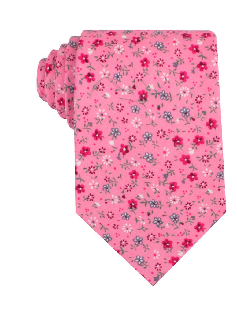 Pink Floral Necktie with Red Flowers, Front-View