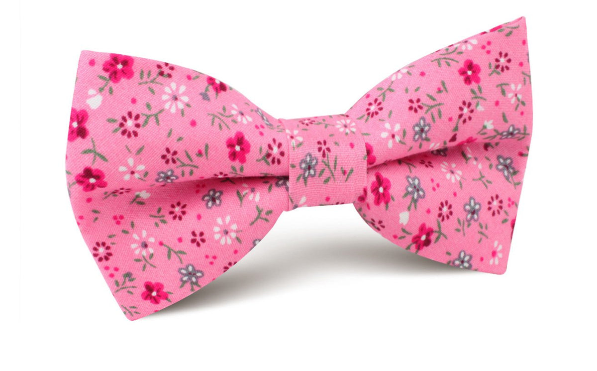 Pink Floral Bow Tie, Pre-Tied