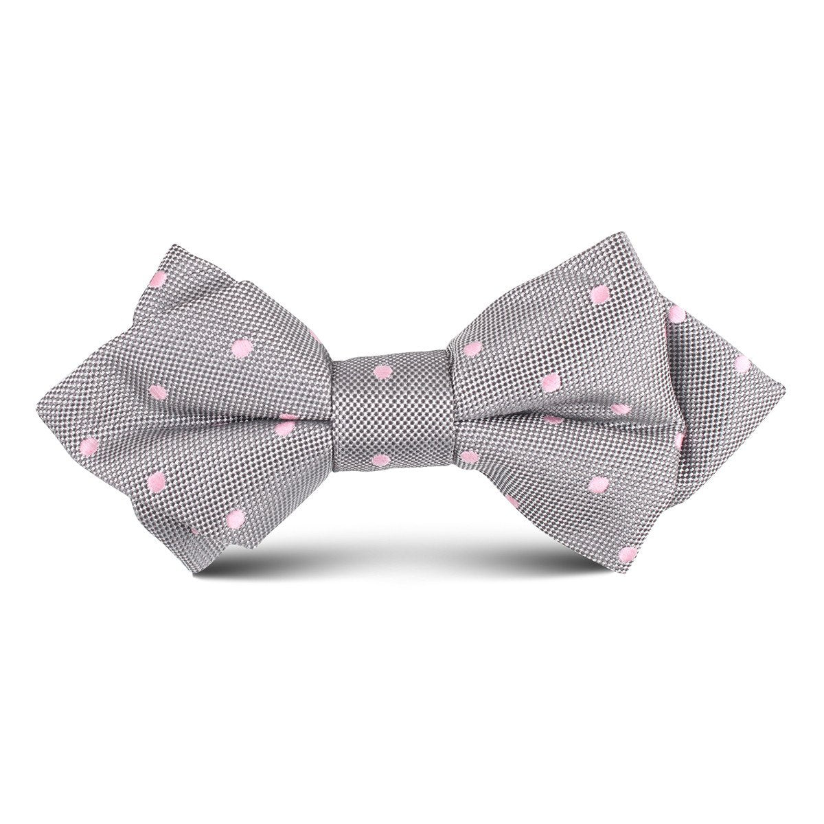 Kid&#39;s silver bow tie with pink polka dots