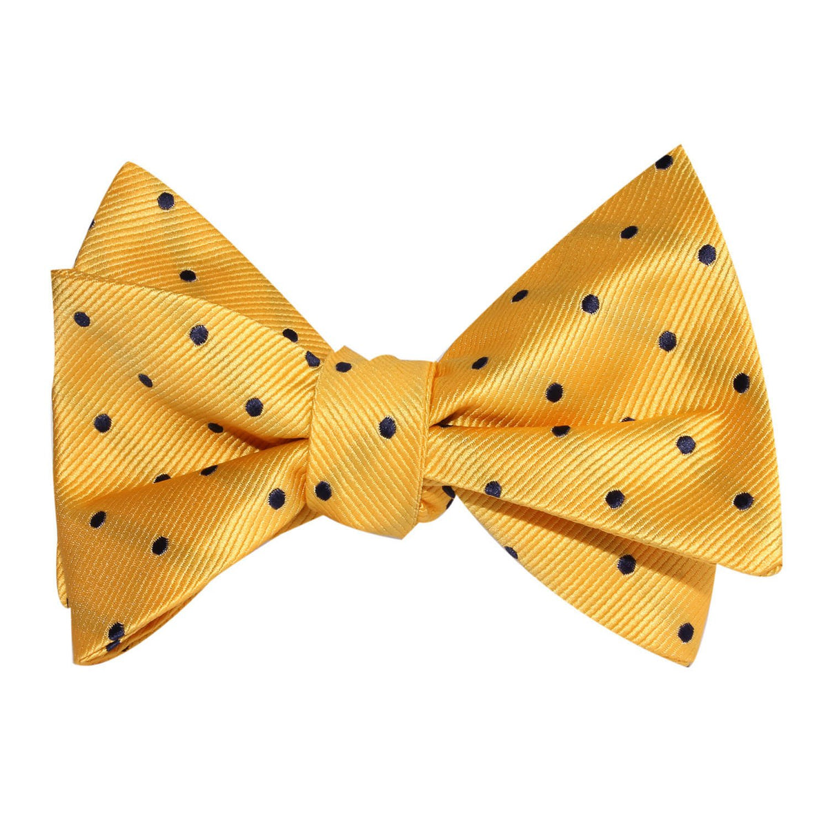 Yellow and blue polka-dot self-tie bow tie